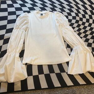 SHEIN Black and White Ruffled Long Sleeve Blouse